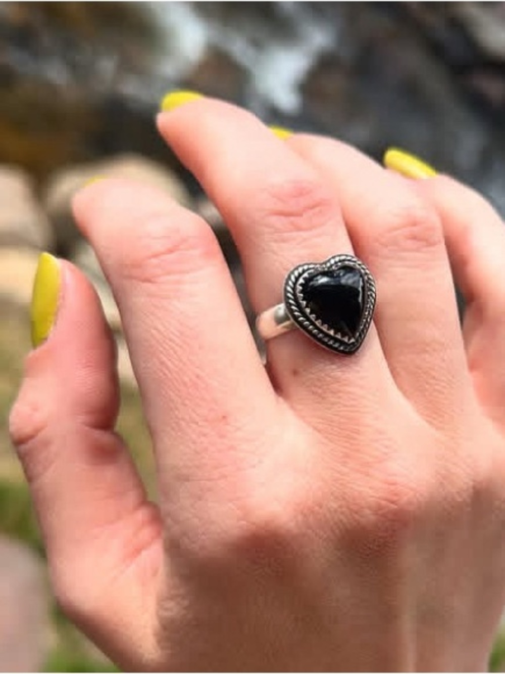 Onyx heart ring size 7 sterling silver by stone valley new in box